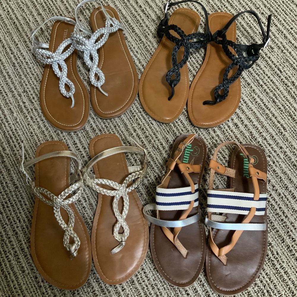Braided Flat Sandals - 4 Pairs
